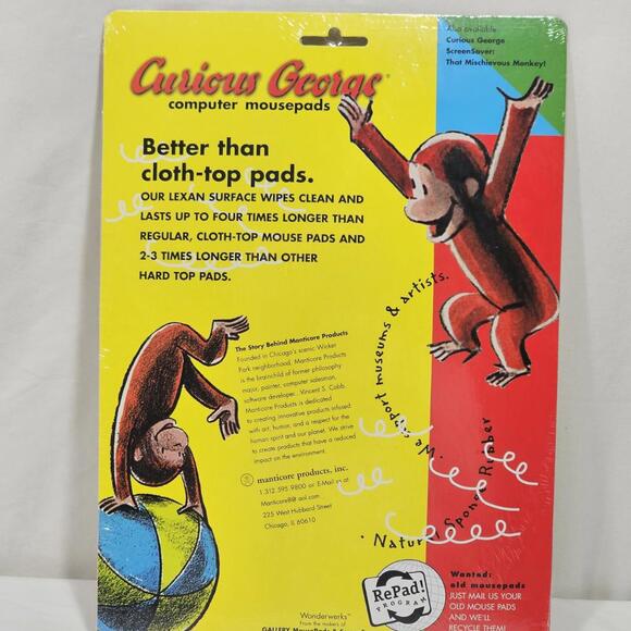 Vintage Margret Ray Curious George Learns The  Alphabet Authentic 1995 Mouse Pad - Picture 5 of 6